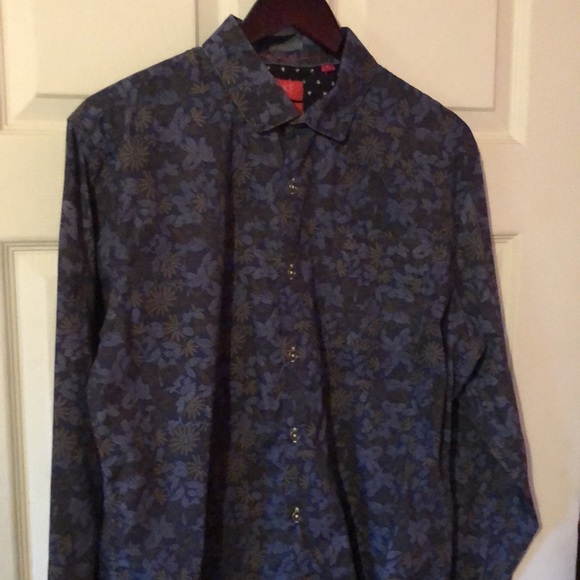 Bruno Blue Floral Print Pocket Long Sleeve Button Down Shirt Mens Large L - Picture 4 of 12
